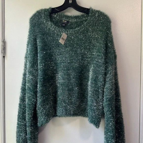 Anthropologie Maeve Tinsel Eyelash Sweater Size XL Teal Green - Picture 5 of 13